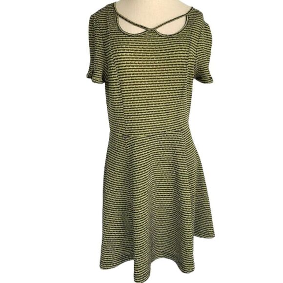 Free People Dresses & Skirts - FP Beach knit dress black yellow green stripes Medium keyhole skater fit flare